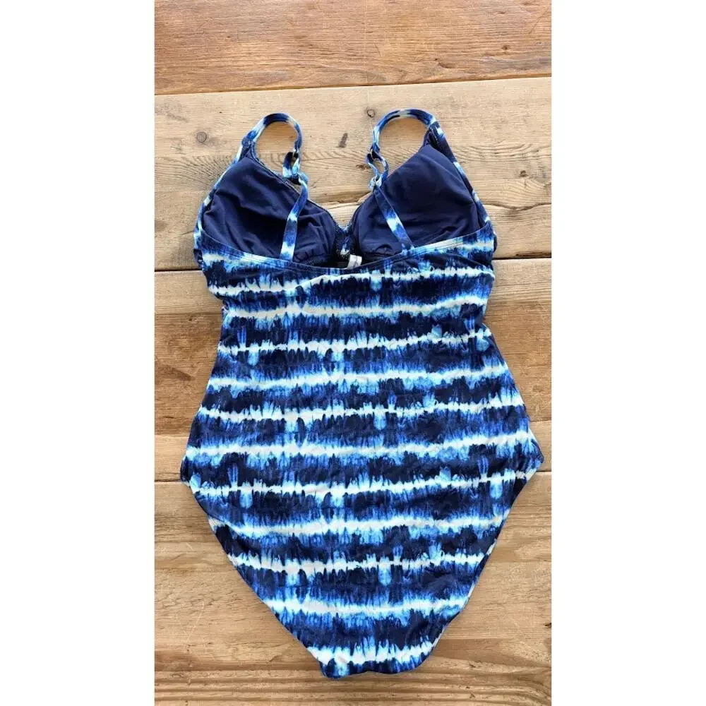 Tommy Bahama Blue White Tie Dye SIZE 10 Tide Stripes Twist Front One Piece